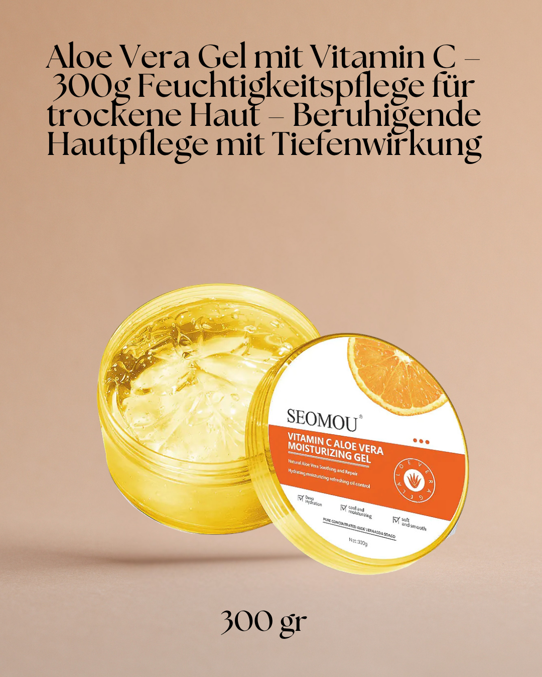 Aloe Vera Gel mit Vitamin C – 300g Feuchtigkeitspflege für trockene Haut – Beruhigende Hautpflege mit Tiefenwirkung