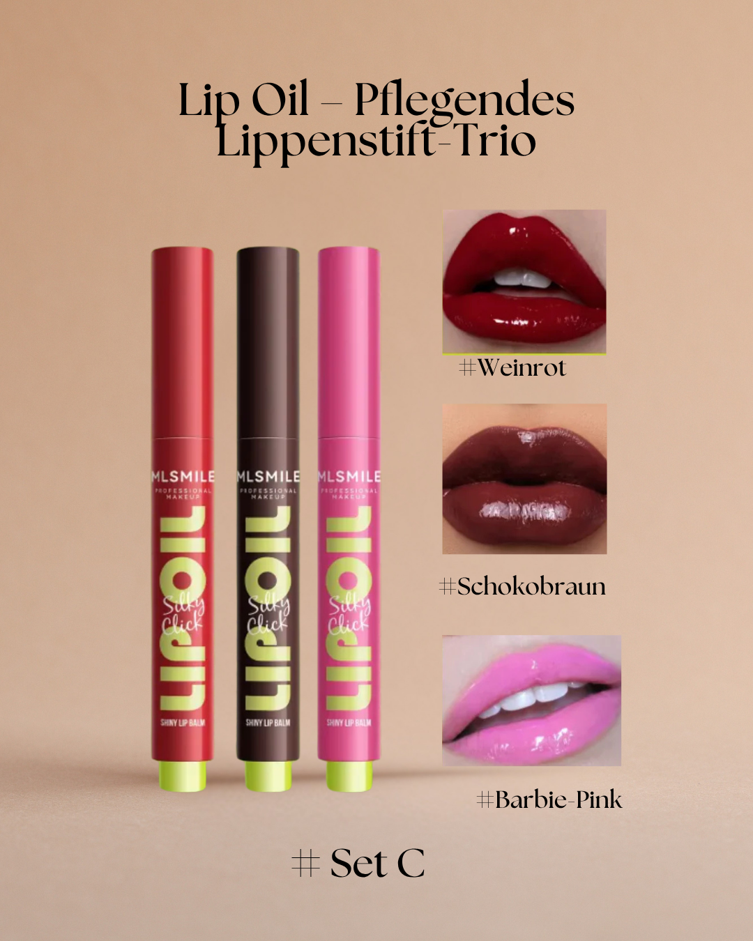 Lip Oil – Pflegendes Lippenstift-Trio für weiche, strahlende Lippen