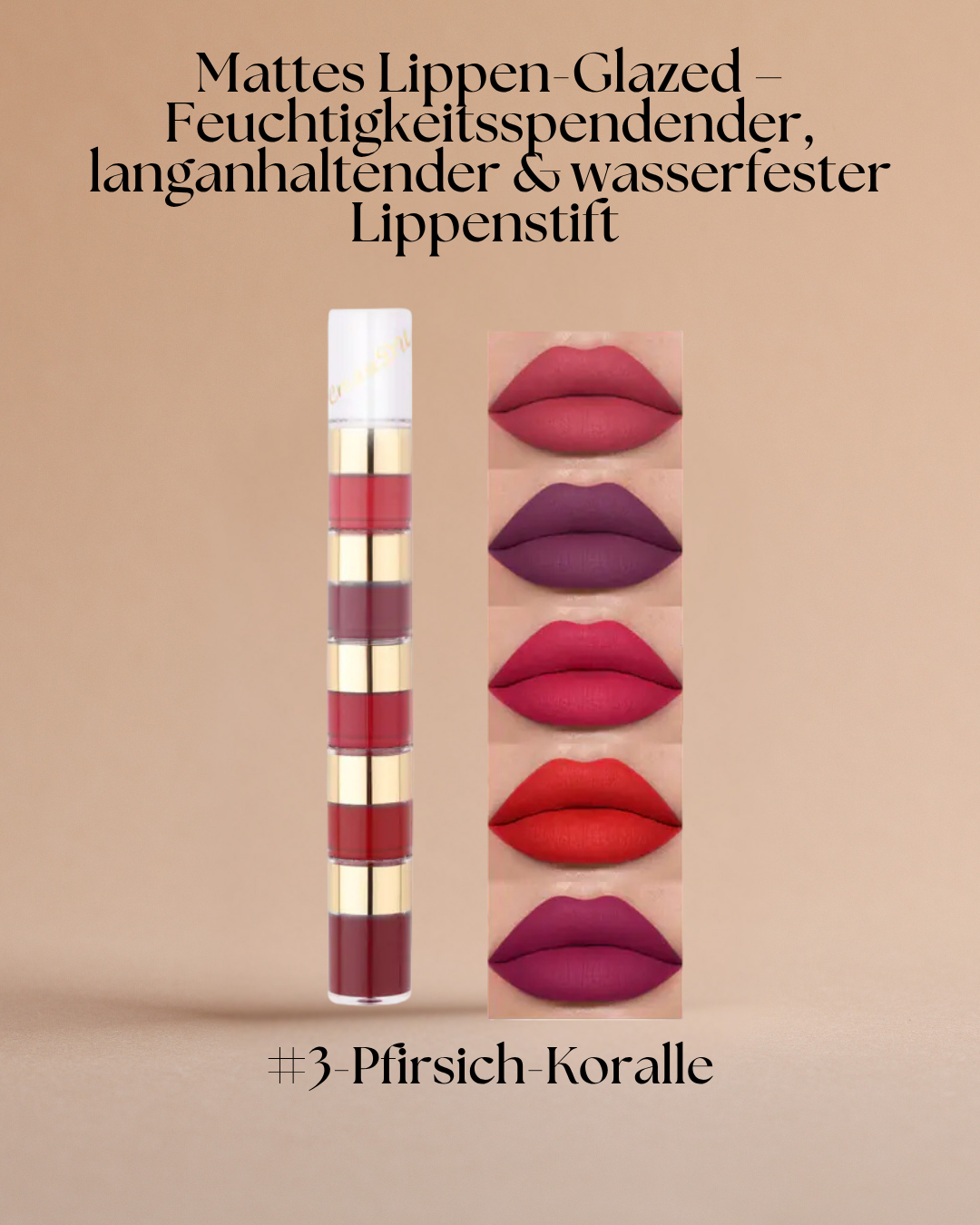 Mattes Lippen-Glazed – Feuchtigkeitsspendender, langanhaltender & wasserfester Lippenstift mit 5-in-1 Farbkombination – ideal für jeden Anlass