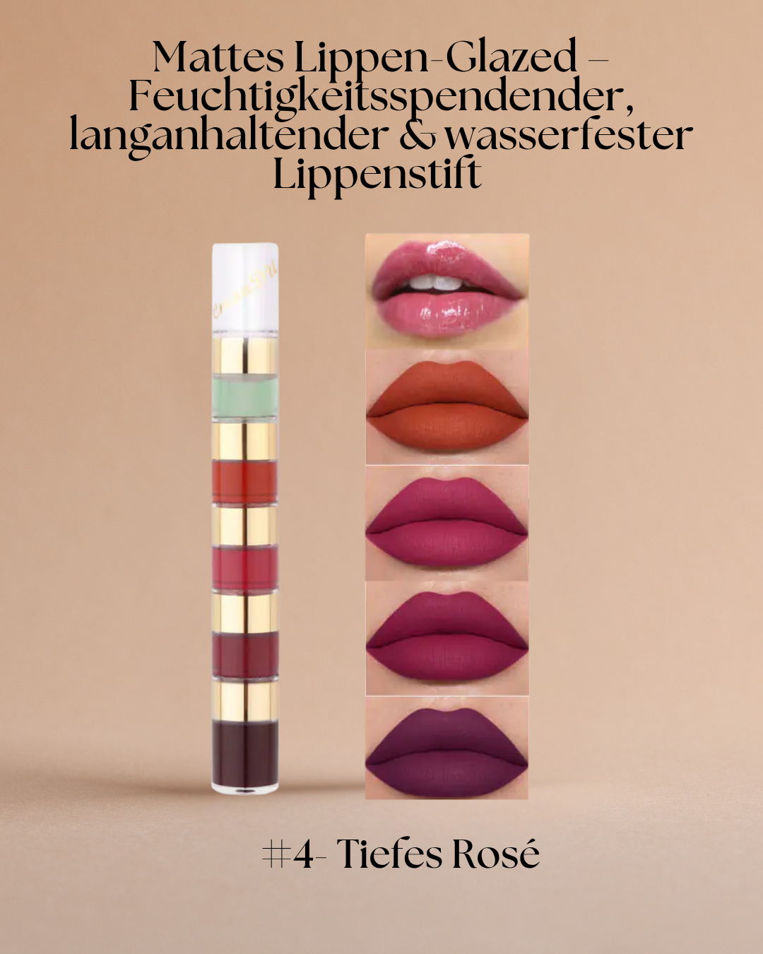 Mattes Lippen-Glazed – Feuchtigkeitsspendender, langanhaltender & wasserfester Lippenstift mit 5-in-1 Farbkombination – ideal für jeden Anlass
