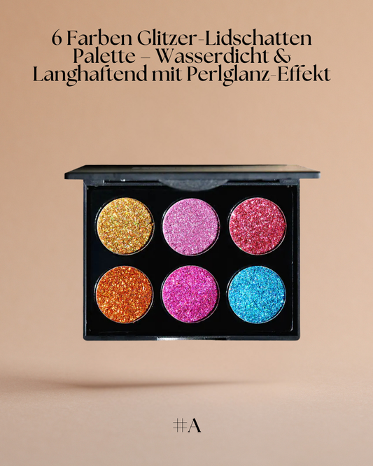 6 Farben Glitzer-Lidschatten Palette – Wasserdicht & Langhaftend mit Perlglanz-Effekt