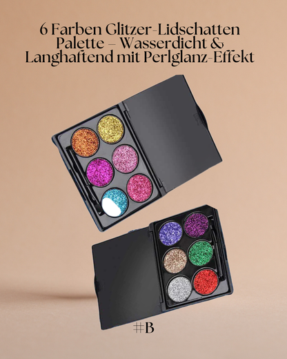 6 Farben Glitzer-Lidschatten Palette – Wasserdicht & Langhaftend mit Perlglanz-Effekt