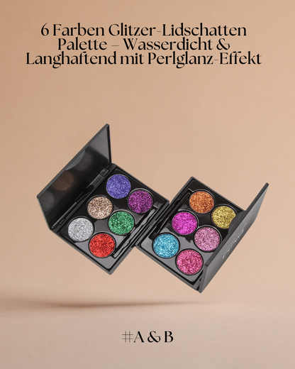 6 Farben Glitzer-Lidschatten Palette – Wasserdicht & Langhaftend mit Perlglanz-Effekt