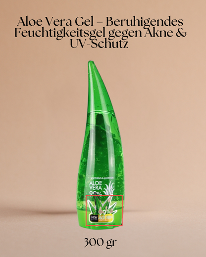 Aloe Vera Gel – Beruhigendes Feuchtigkeitsgel gegen Akne & UV-Schutz – Als Tagescreme & After-Sun – Einzelpackung oder 3er-Set