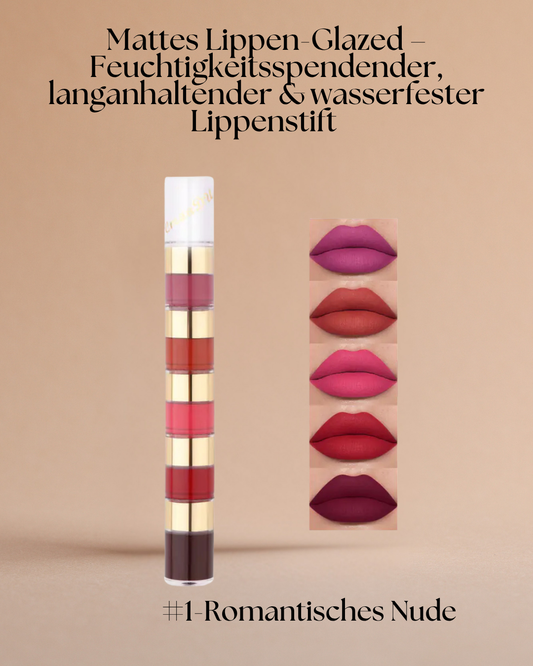 Mattes Lippen-Glazed – Feuchtigkeitsspendender, langanhaltender & wasserfester Lippenstift mit 5-in-1 Farbkombination – ideal für jeden Anlass