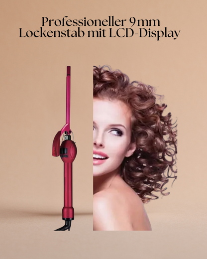 Professioneller 9 mm Lockenstab mit LCD-Display –  für definierte Locken & Wellen
