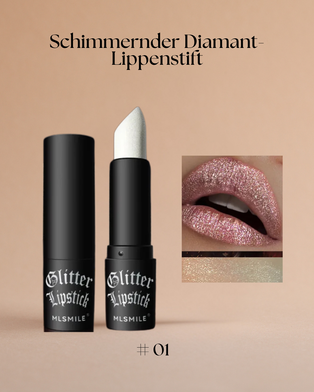 Glamouröser Schimmer-Lippenstift mit Diamant-Effekt – Pflegend, langanhaltend und in 7 strahlenden Farben