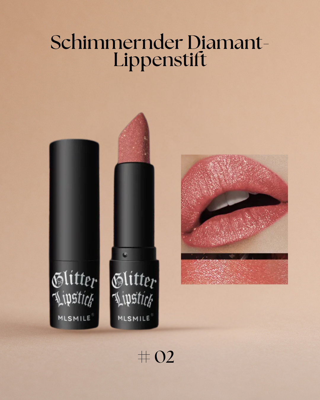 Glamouröser Schimmer-Lippenstift mit Diamant-Effekt – Pflegend, langanhaltend und in 7 strahlenden Farben